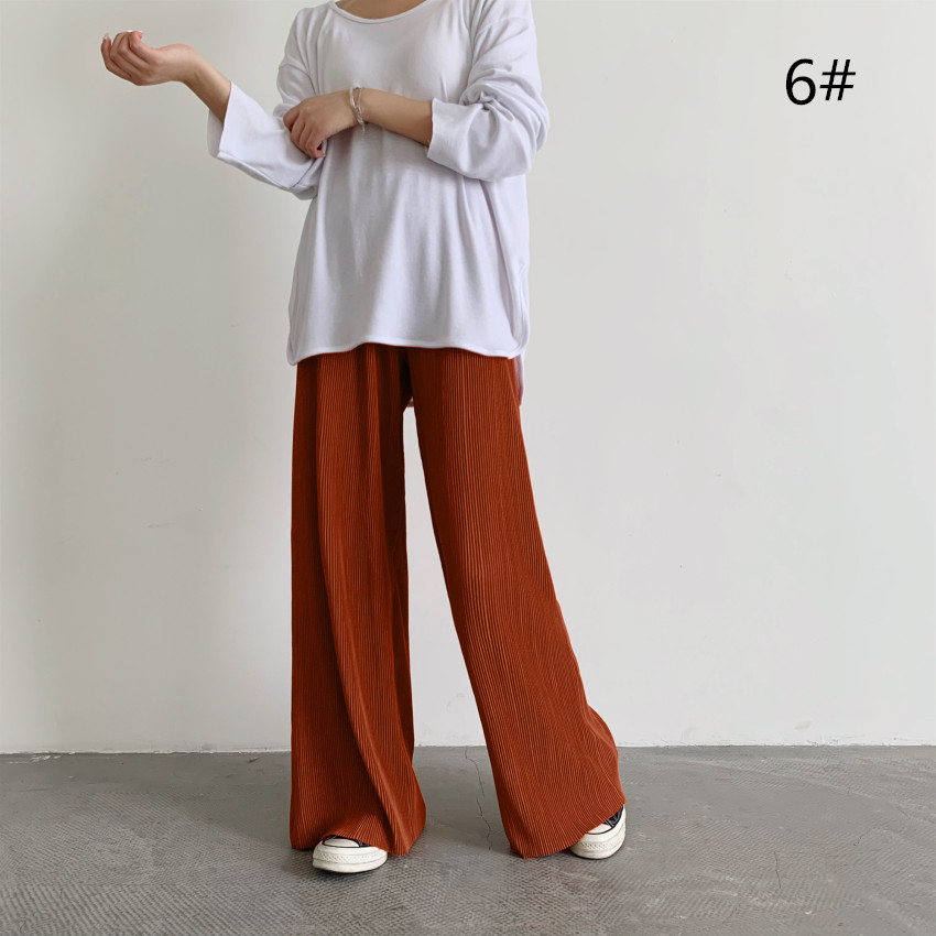 レディースワイドパンツ プリーツワイドパンツ セルフカット ウエストゴム 全13色 大きいサイズ対応