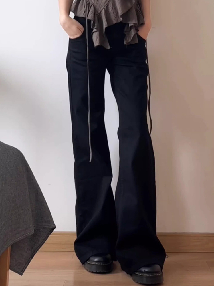 レディースワイドパンツ 超ロング丈フレアシルエットデニムワイドパンツ