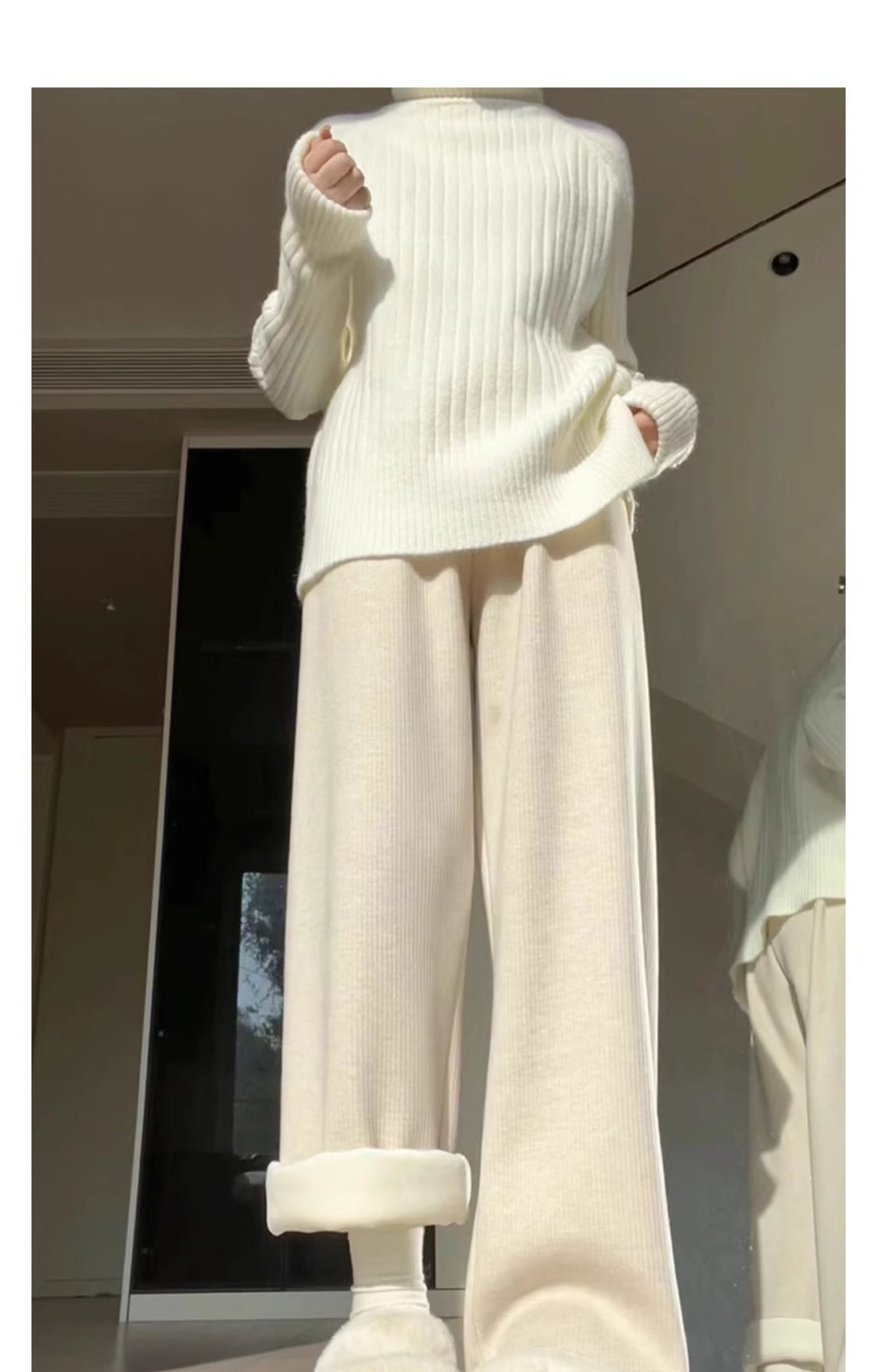 レディースワイドパンツ なめらか裏起毛ワイドパンツ