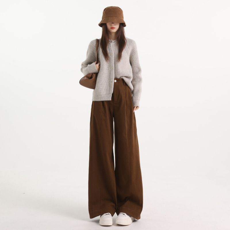 レディースワイドパンツ タック入りロングワイドパンツ