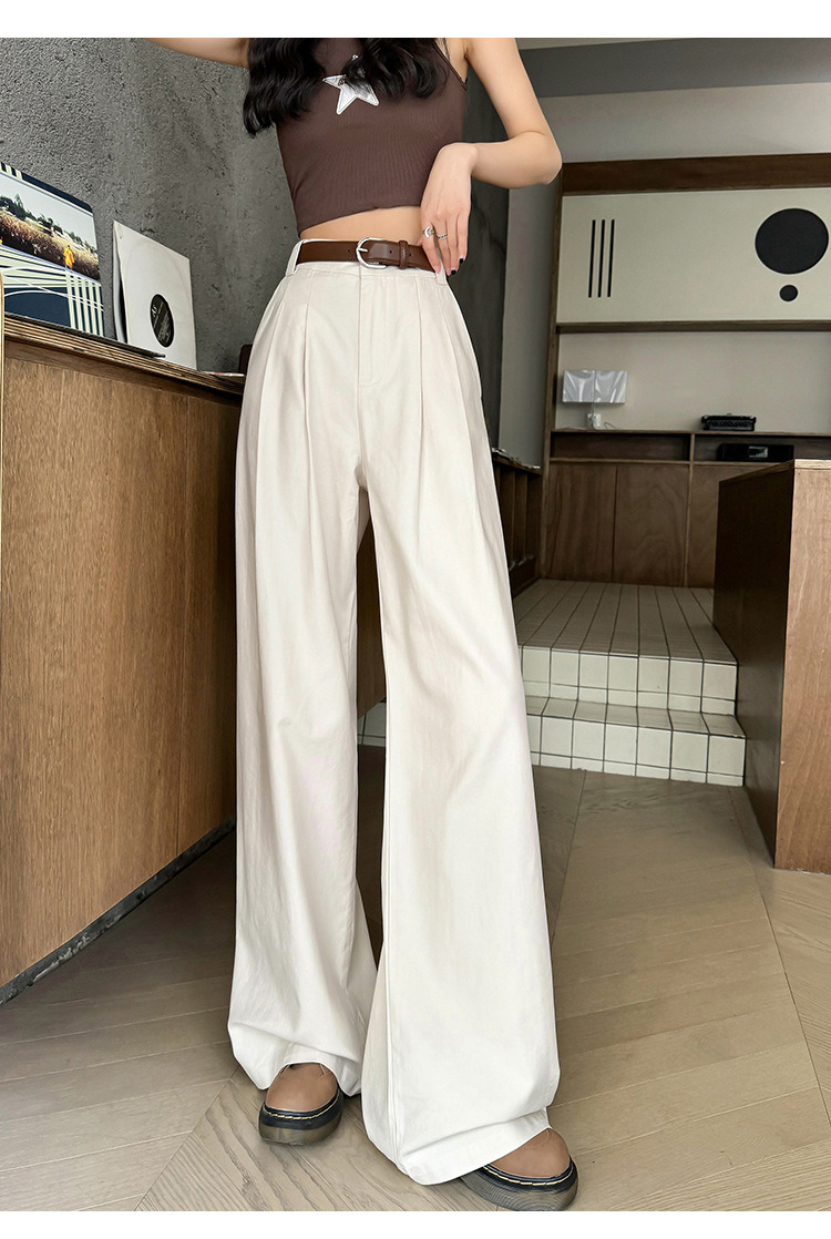 レディースワイドパンツ ハイウエストゆったりドレープチノパンツ