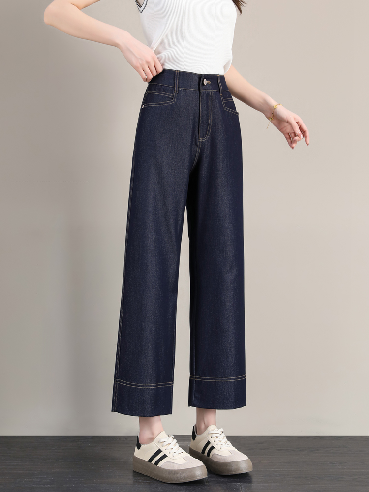 レディースワイドパンツ ハイウエストすっきりデニムワイド