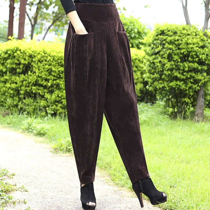 レディースワイドパンツ コーデュロイテーパードワイドパンツ