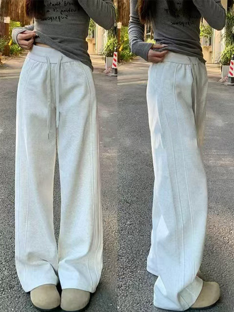 レディースワイドパンツ 裏起毛ゆったりシルエット紐付きワイドパンツ