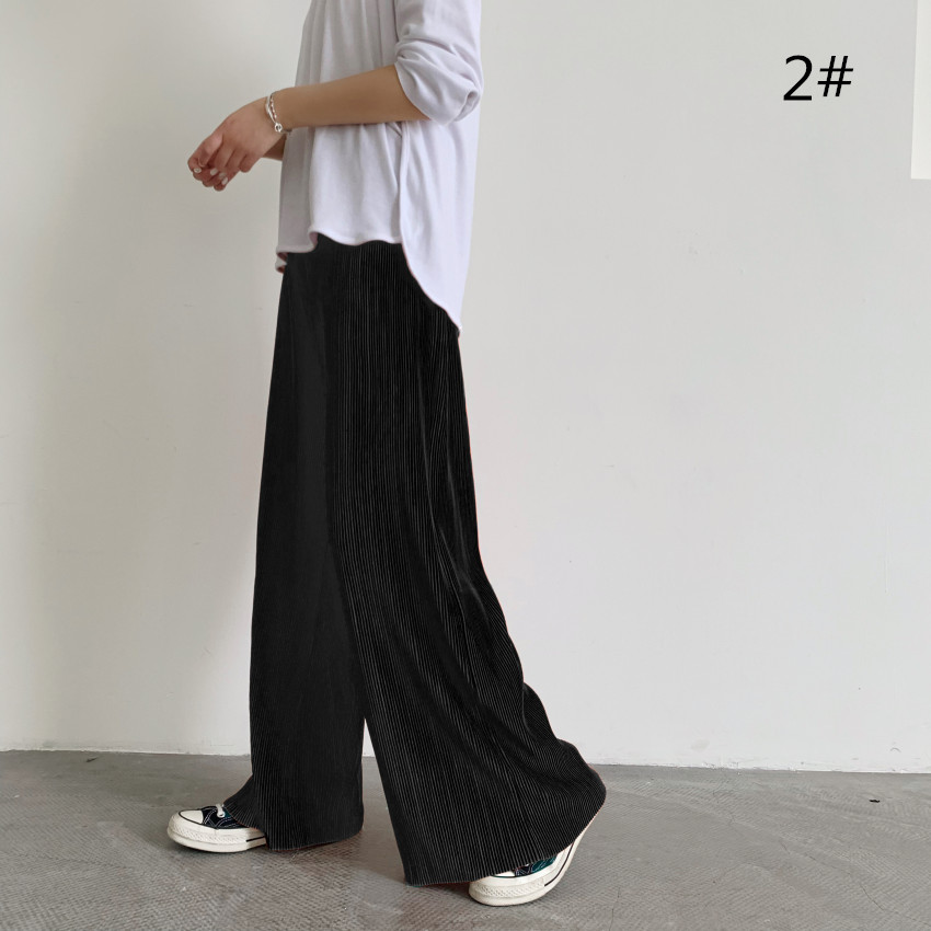 レディースワイドパンツ プリーツワイドパンツ セルフカット ウエストゴム 全13色 大きいサイズ対応