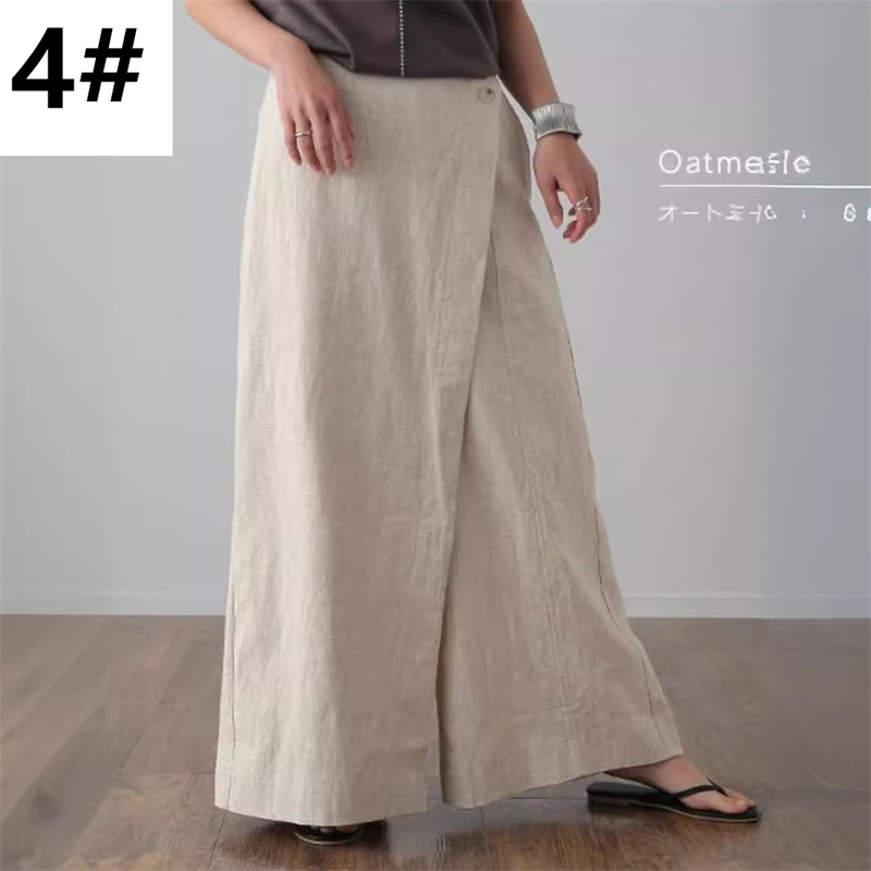 レディースワイドパンツ 夏新作 麻風ワイドパンツ ロング丈 体型カバー 通勤対応 レディース