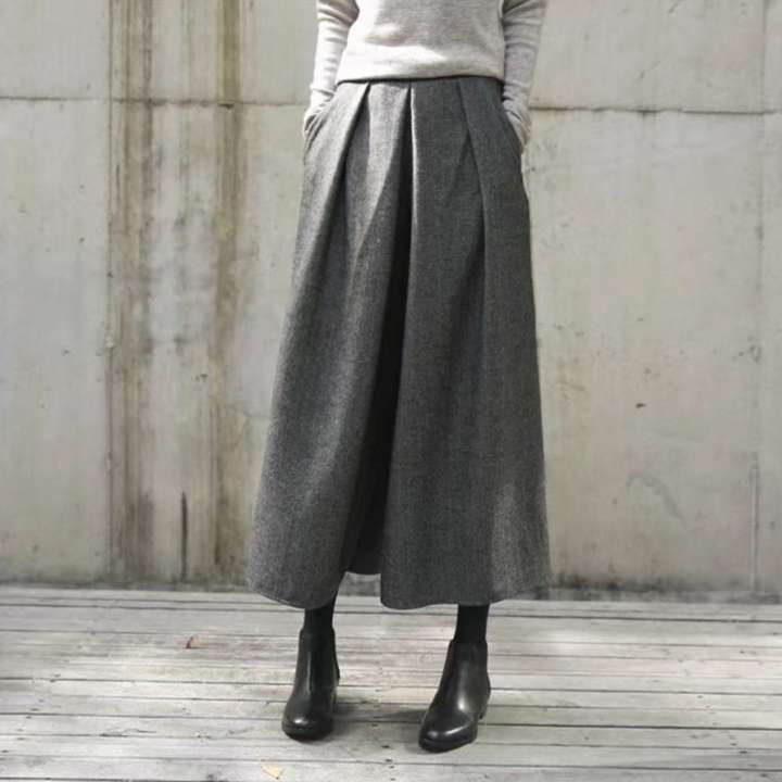 レディースワイドパンツ 2025年新作 ラシャガウチョパンツ レディース ウエストゴム 高級感