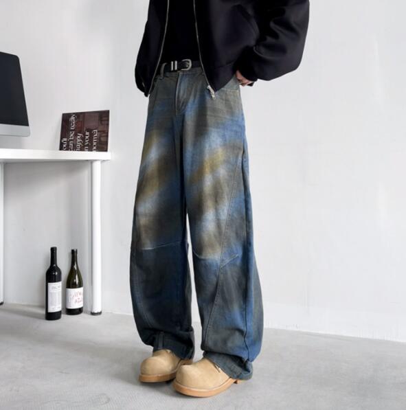 レディースワイドパンツ 絞り染めデニムワイドパンツ ゆったりボトムス