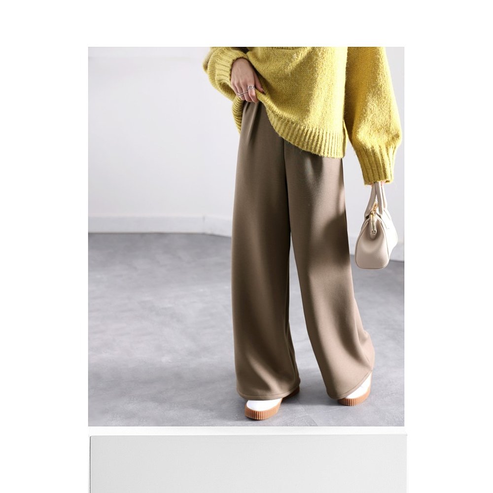 レディースワイドパンツ なめらか素材のハイウエストワイド