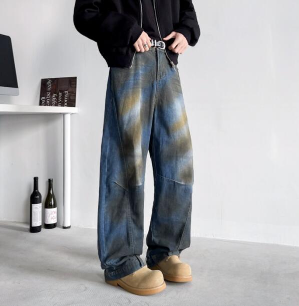 レディースワイドパンツ 絞り染めデニムワイドパンツ ゆったりボトムス