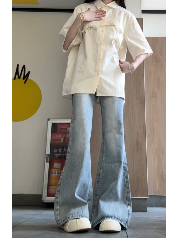 レディースワイドパンツ フレアシルエットロングデニム