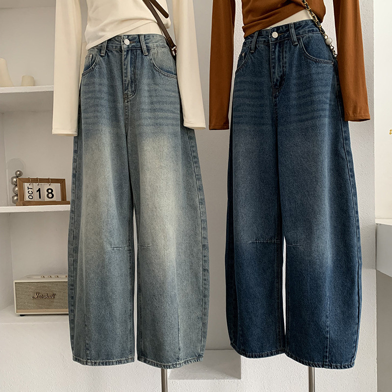 レディースワイドパンツ レディースデニムワイドパンツ ゆったりロング丈 全2色