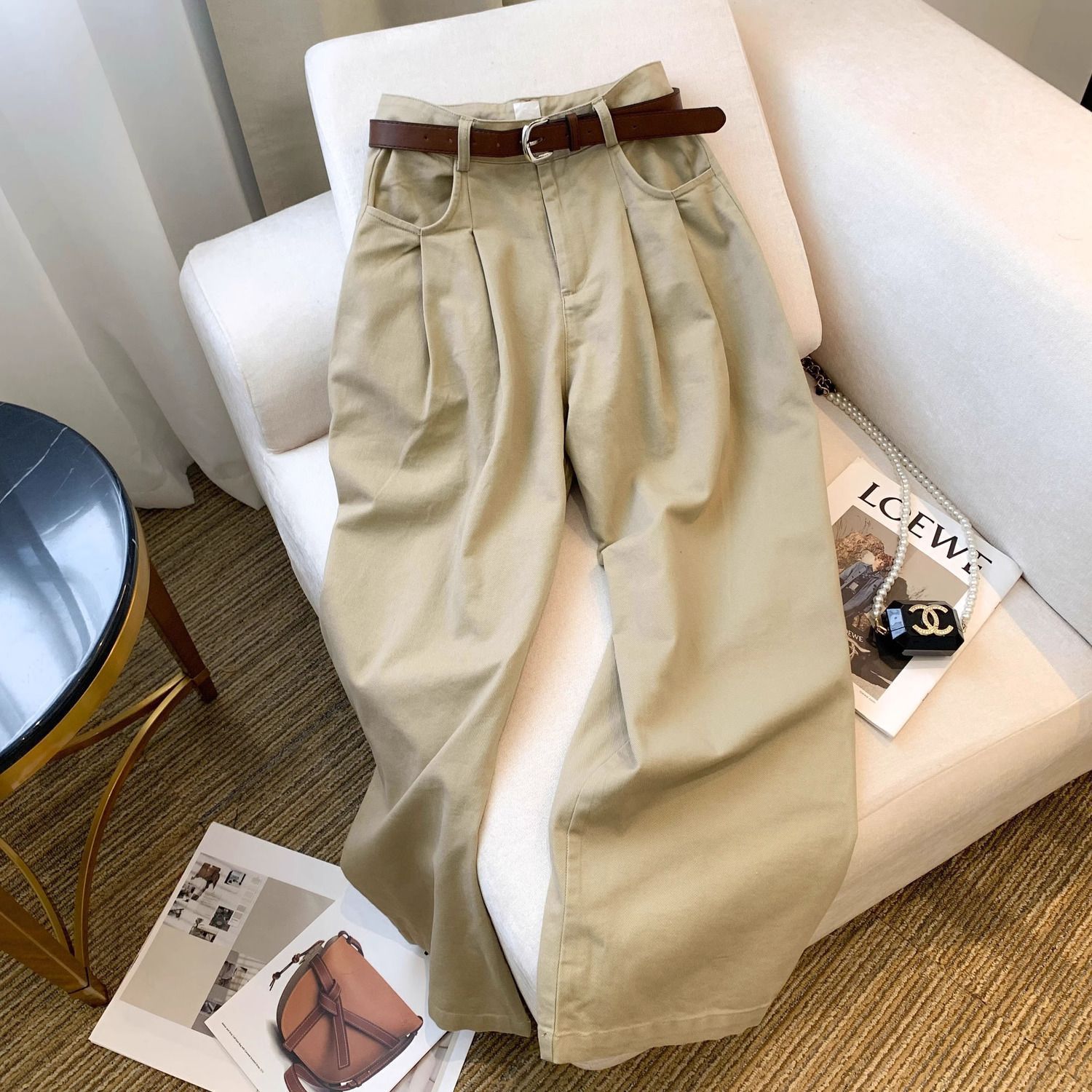 レディースワイドパンツ 美シルエット ゆったりタックワイドパンツ