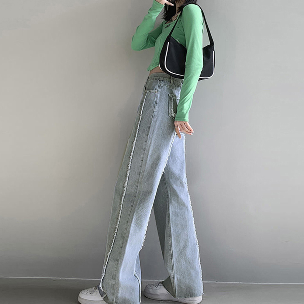 レディースワイドパンツ ハイウエスト デニムワイドパンツ 脚長効果 ゆったりシルエット