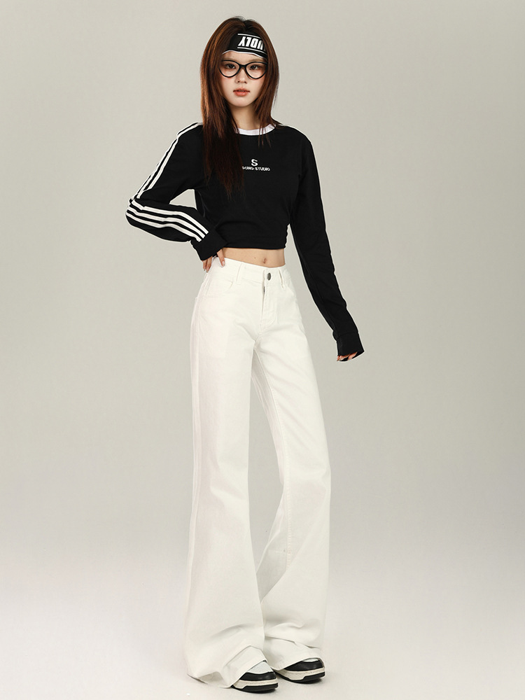 レディースワイドパンツ 美脚見せフレアシルエットデニムワイドパンツ