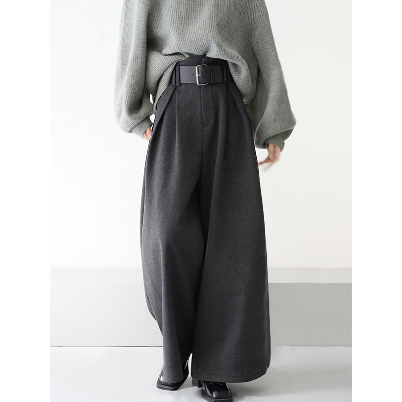 レディースワイドパンツ ドレープ感際立つ ゆったりタックパンツ