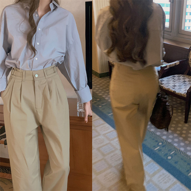 レディースワイドパンツ 高腰ゆったりワイドパンツ ロング丈カジュアルボトムス