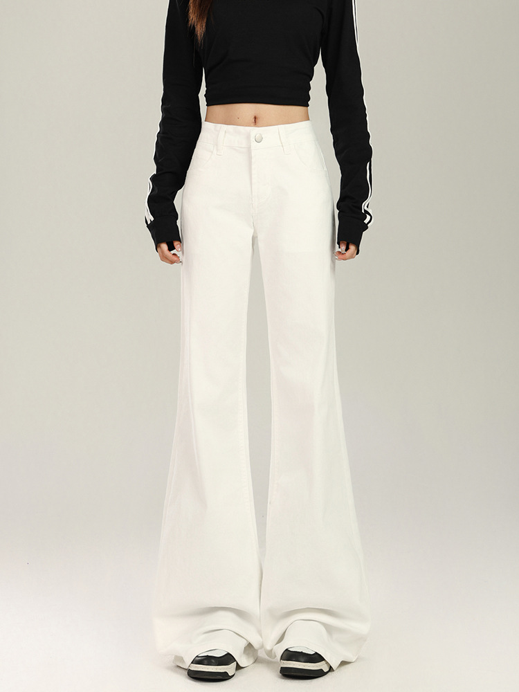 レディースワイドパンツ 美脚見せフレアシルエットデニムワイドパンツ