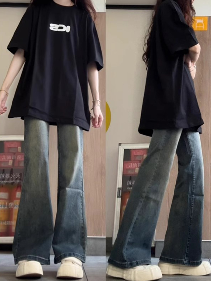 レディースワイドパンツ フレアシルエットロングデニム