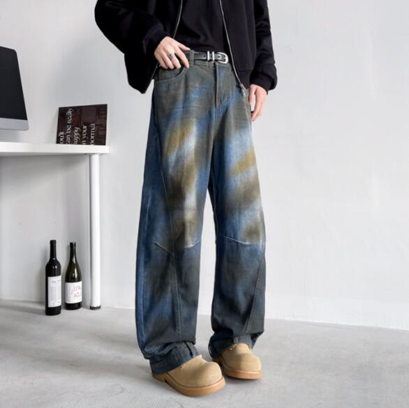 レディースワイドパンツ 絞り染めデニムワイドパンツ ゆったりボトムス