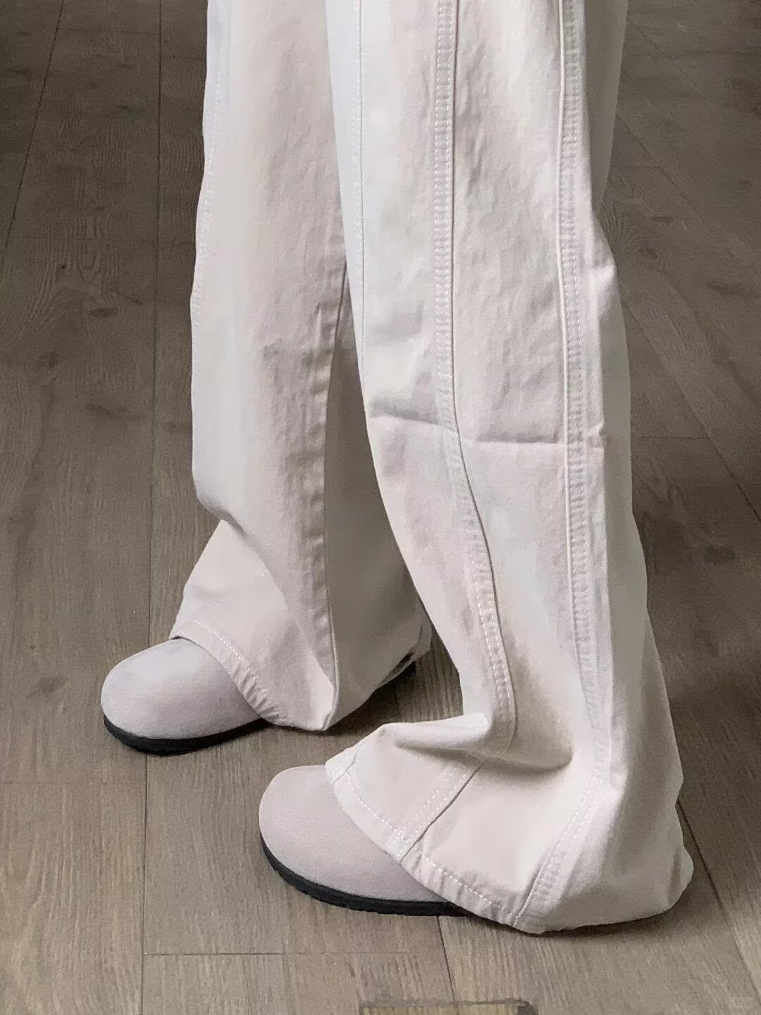 レディースワイドパンツ ハイウエストセンタープレスワイドデニムパンツ