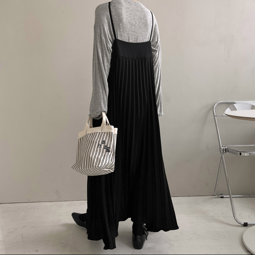 レディースワイドパンツ 女性用プリーツサロペットワンピース 無地キャミソール型