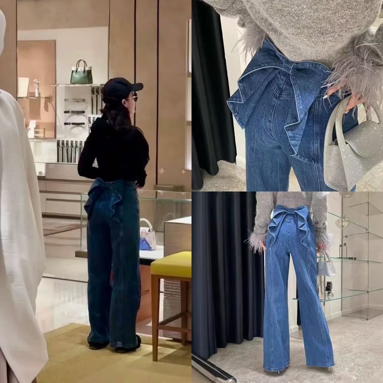 レディースワイドパンツ フリルポケットデニムパンツ