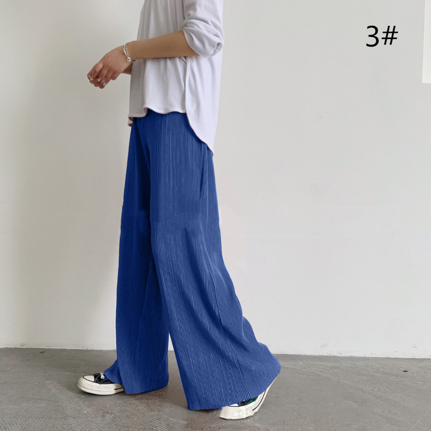 レディースワイドパンツ プリーツワイドパンツ セルフカット ウエストゴム 全13色 大きいサイズ対応