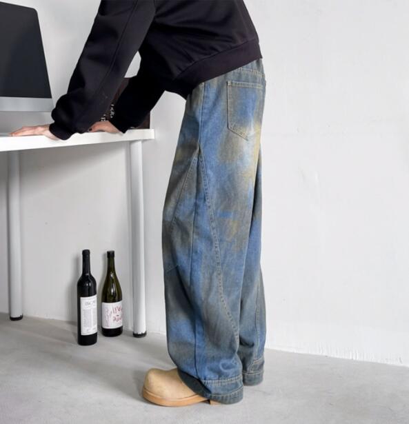 レディースワイドパンツ 絞り染めデニムワイドパンツ ゆったりボトムス