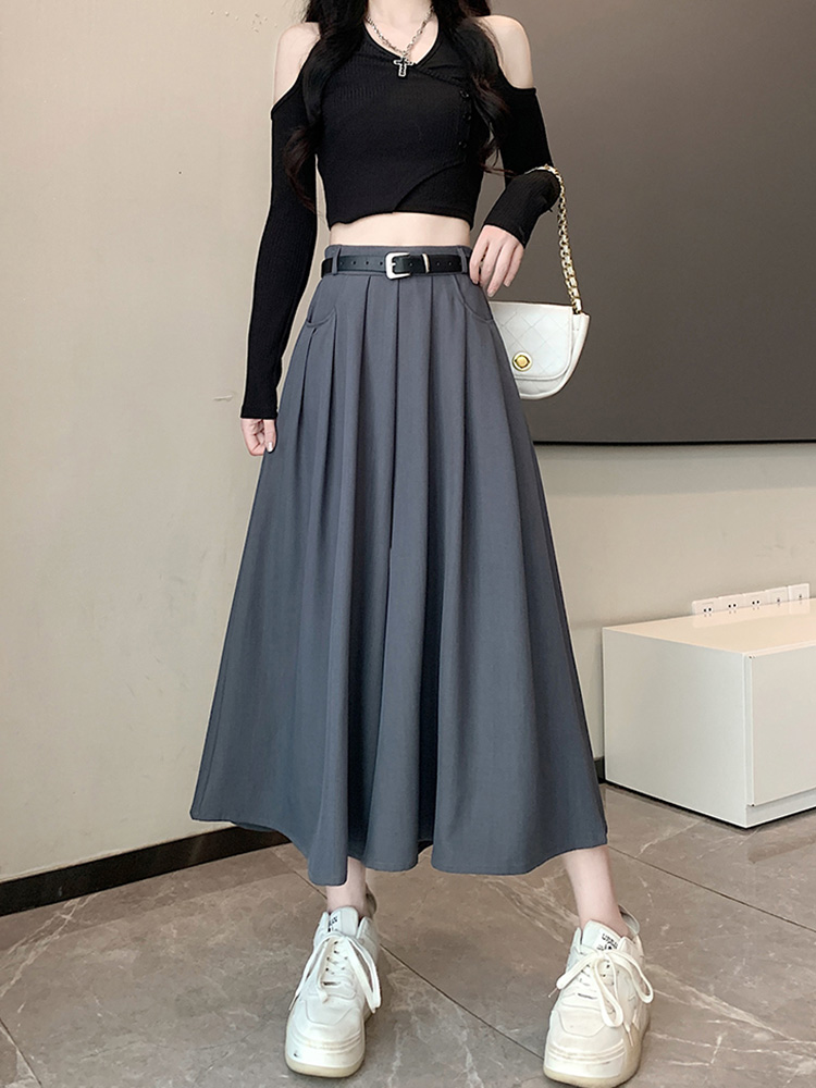 レディースワイドパンツ ベルト付き上品プリーツスカーチョ