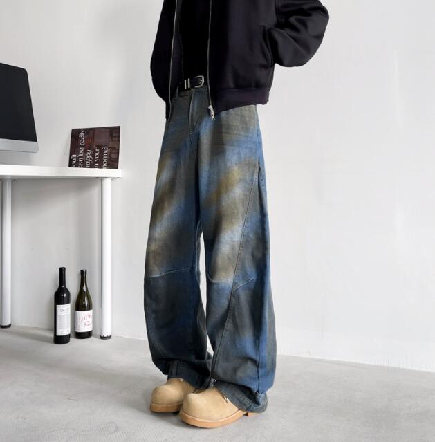 レディースワイドパンツ 絞り染めデニムワイドパンツ ゆったりボトムス