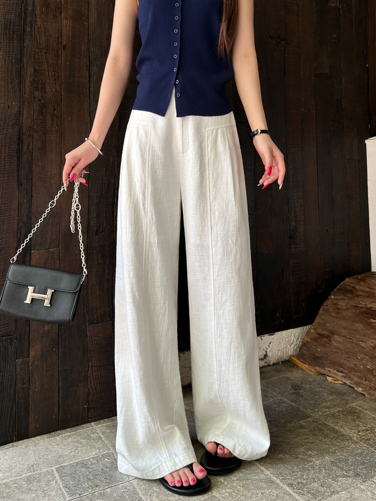 レディースワイドパンツ 麻素材のゆったりワイドパンツ