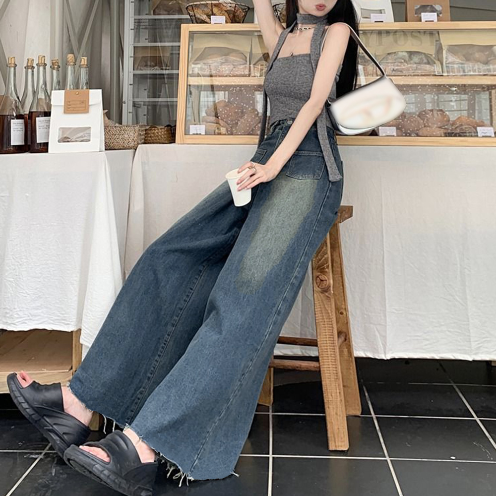 レディースワイドパンツ レディース デニムワイドパンツ 韓国風美脚フレア