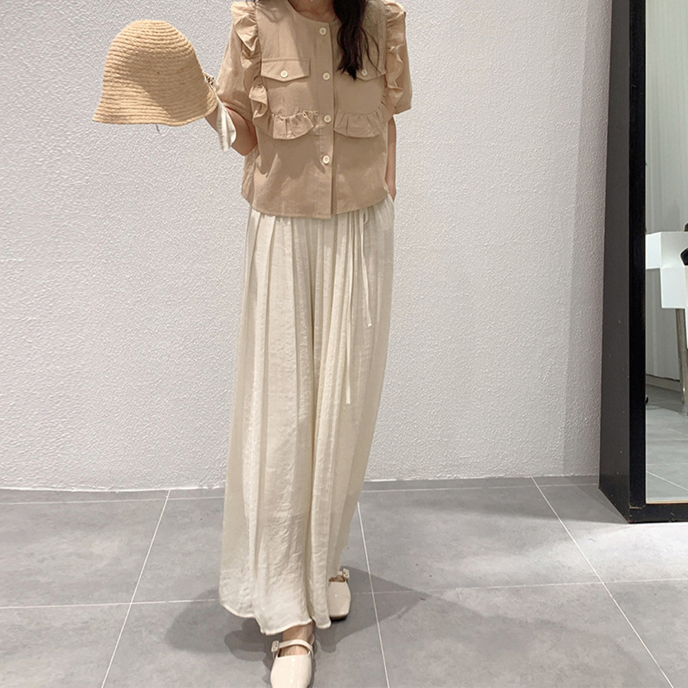 レディースワイドパンツ 上質綿麻 とろみスカーチョ 春夏用ワイドパンツ
