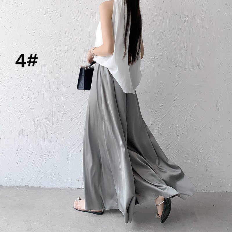 レディースワイドパンツ スカーチョ レディース サテン ワイドパンツ ウエストゴム きれいめ