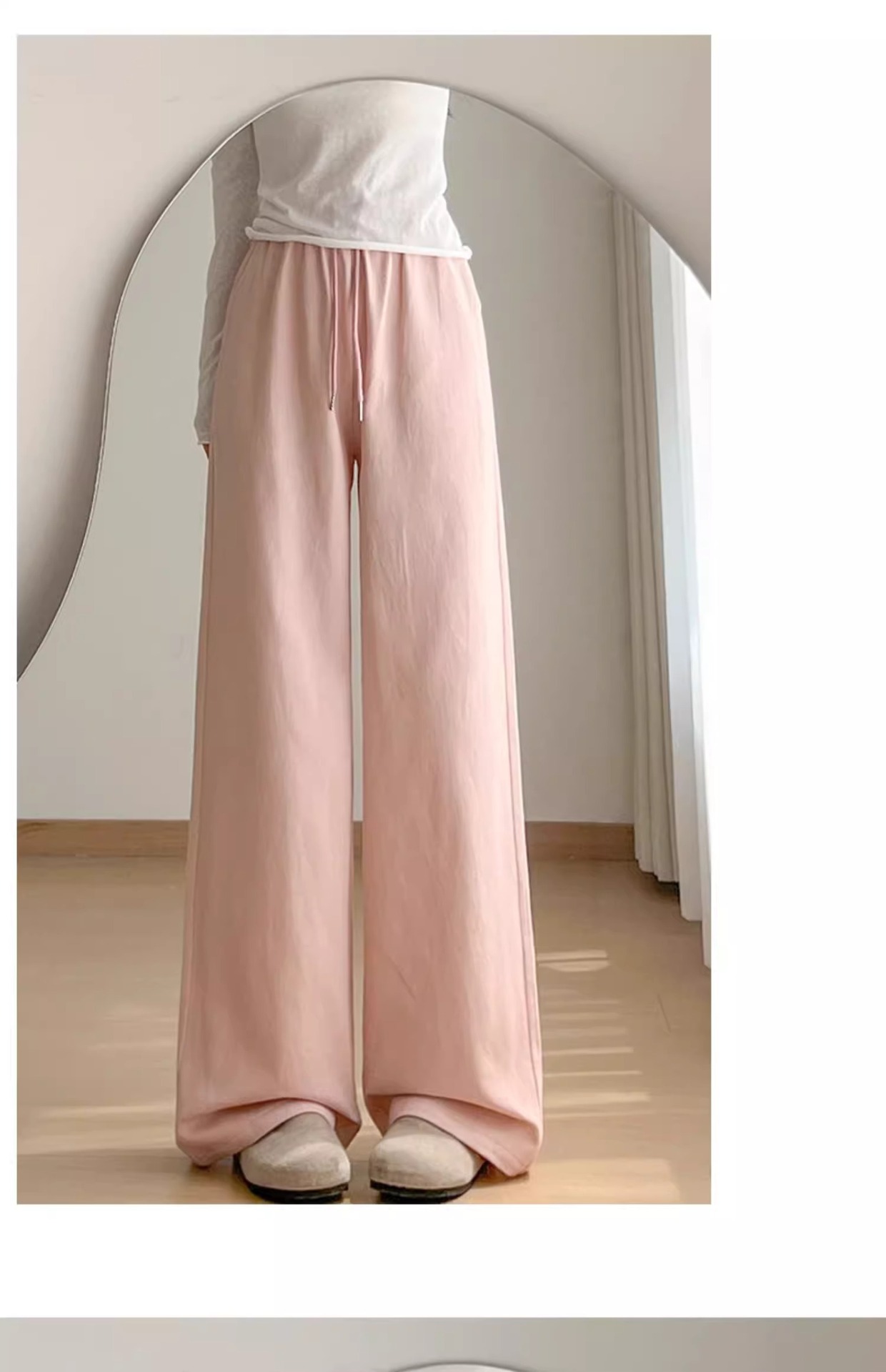 レディースワイドパンツ ゆったり上質リネン風ストレートパンツ