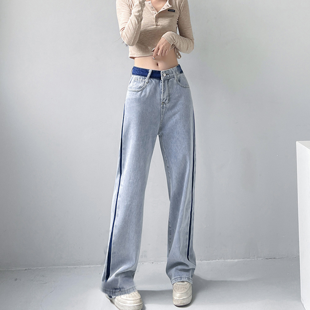 レディースワイドパンツ サイドライン デニムワイドパンツ ハイウエスト