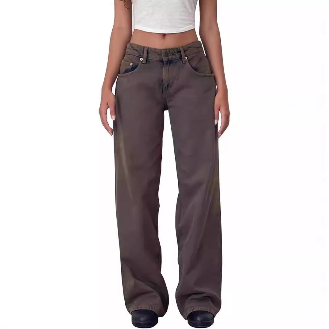 レディースワイドパンツ ゆったりシルエットのハイウエストワイドデニムパンツ