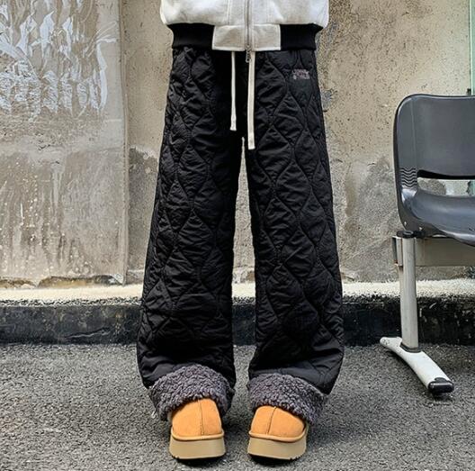 レディースワイドパンツ 秋冬中綿入り防寒ワイドパンツ厚手キルティング