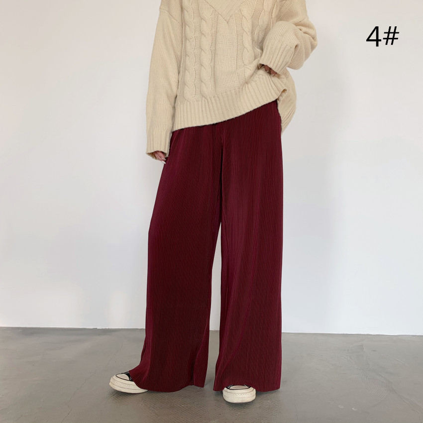 レディースワイドパンツ プリーツワイドパンツ セルフカット ウエストゴム 全13色 大きいサイズ対応