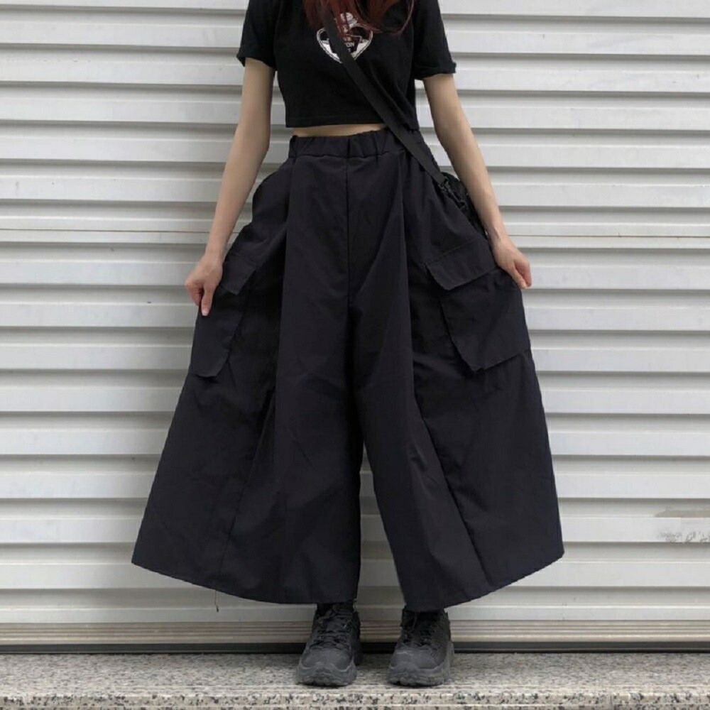 レディースワイドパンツ ニッカ風ワイドパンツ ポケット付き ストリート系 黒 アザーズ