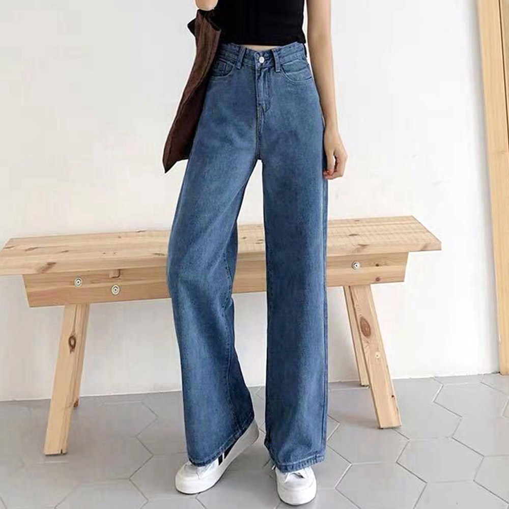 レディースワイドパンツ ハイウエストストレートデニムワイドパンツ