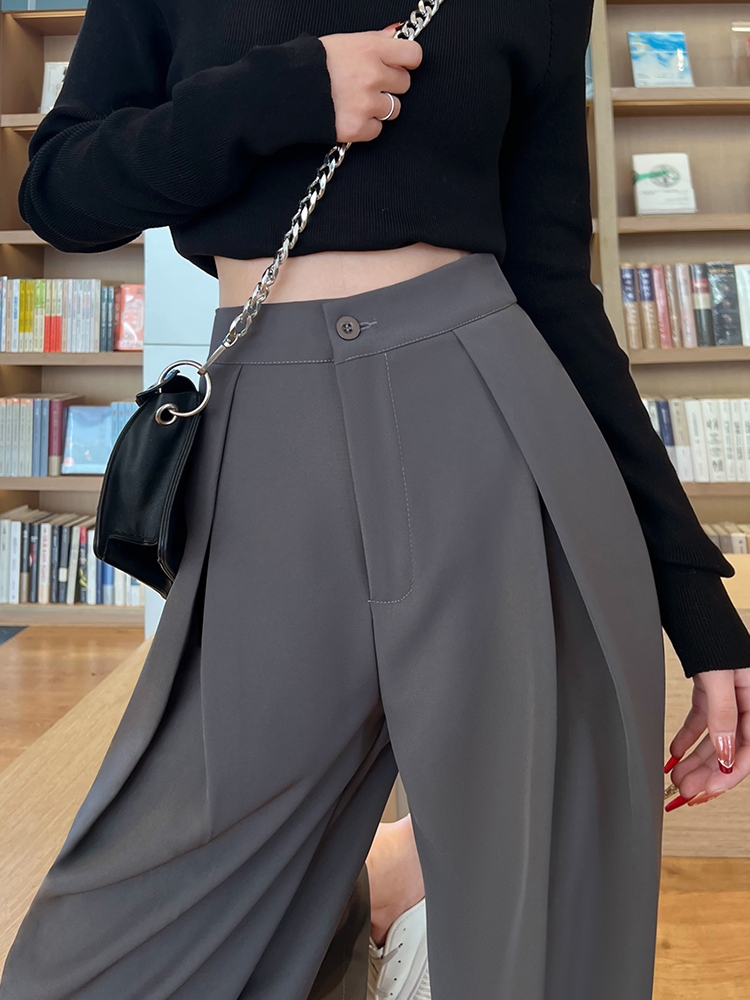 レディースワイドパンツ ドレープ仕立てワイドスラックス