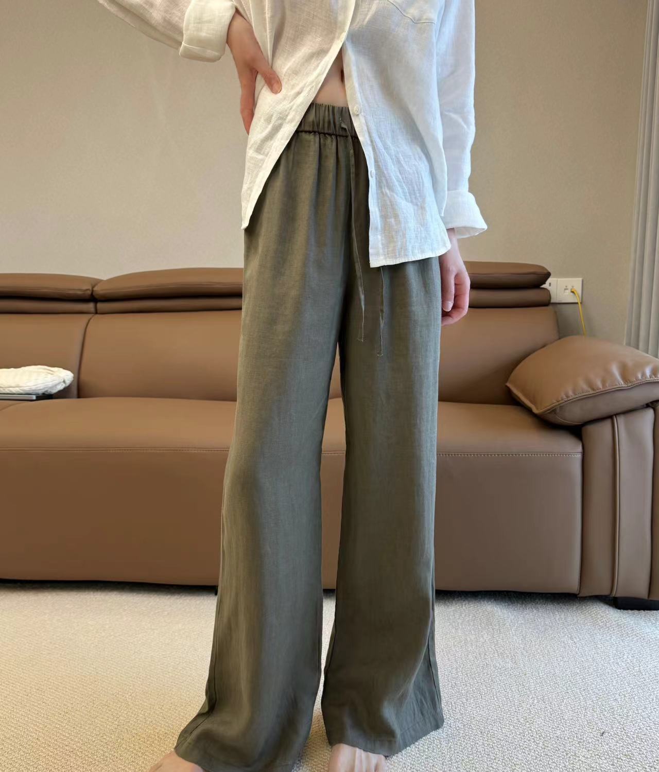 レディースワイドパンツ 麻素材 風合い豊かなリラックスパンツ