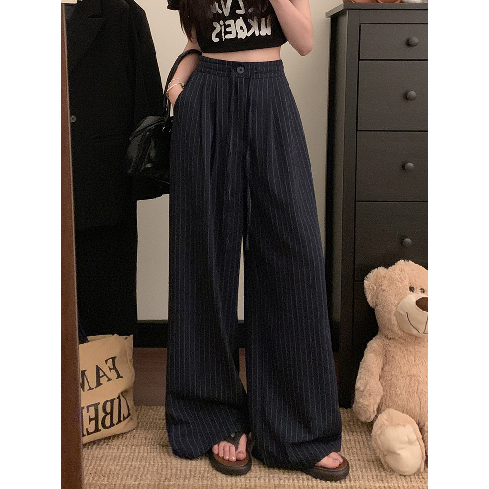 レディースワイドパンツ 縦ストライプ柄ハイウエストワイドチノパンツ