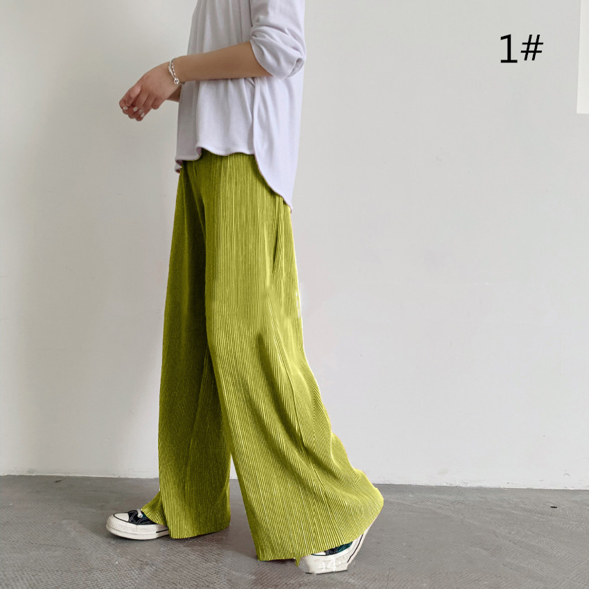 レディースワイドパンツ プリーツワイドパンツ セルフカット ウエストゴム 全13色 大きいサイズ対応