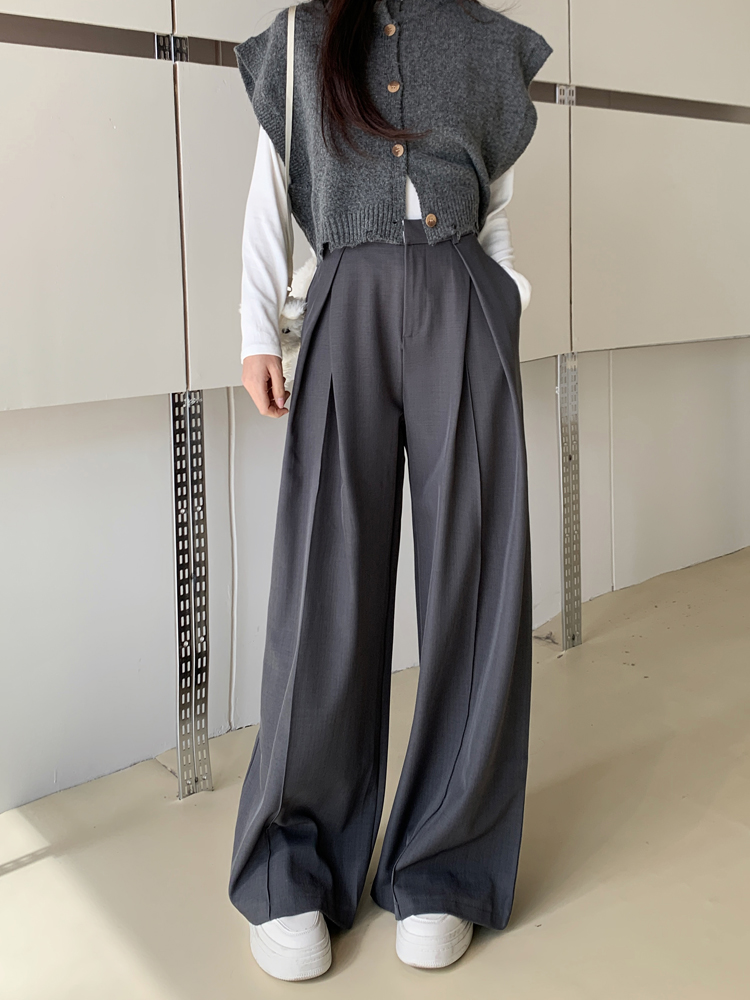 レディースワイドパンツ ボリューミータック入り ドレープパンツ