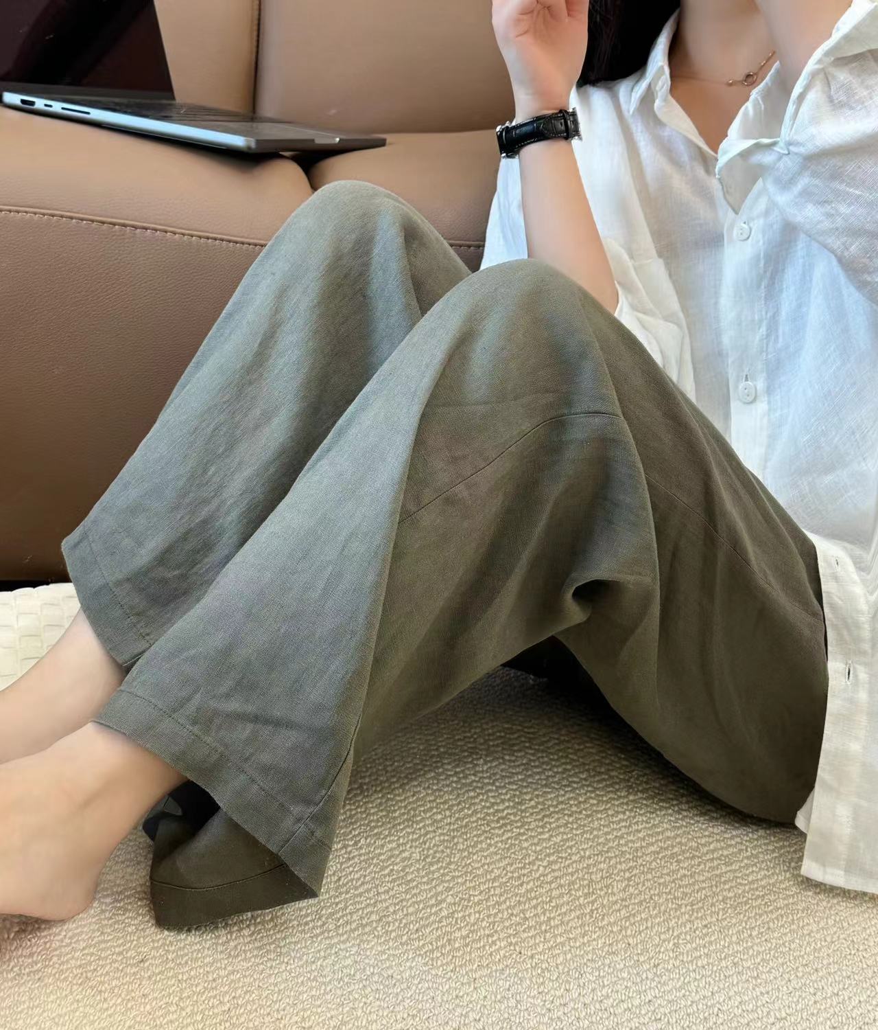 レディースワイドパンツ 麻素材 風合い豊かなリラックスパンツ