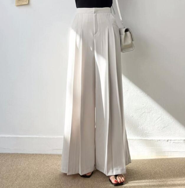 レディースワイドパンツ レディース ハイウエスト タックパンツ ワイドパンツ