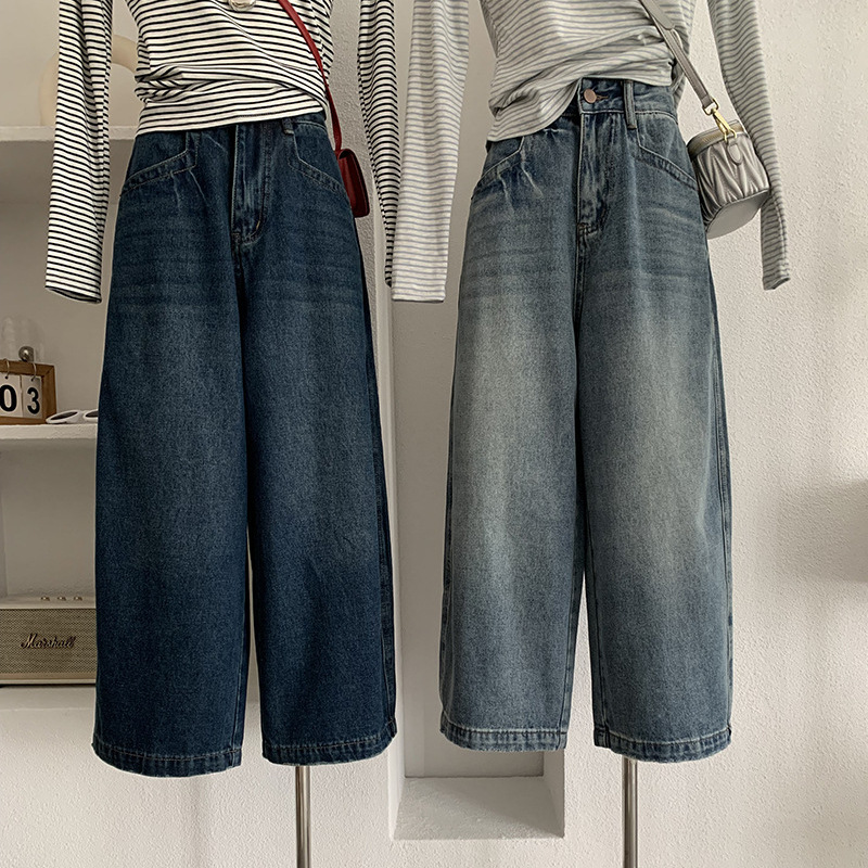 レディースワイドパンツ ゆったりデニムワイドパンツ九分丈レディース